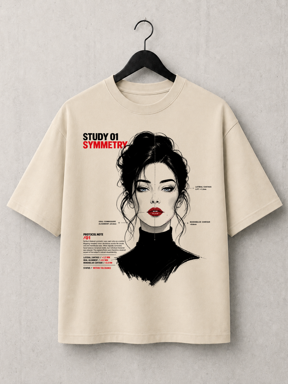 Symmetry, Study 01 heavyweight boxy tee on a hanger, front print
