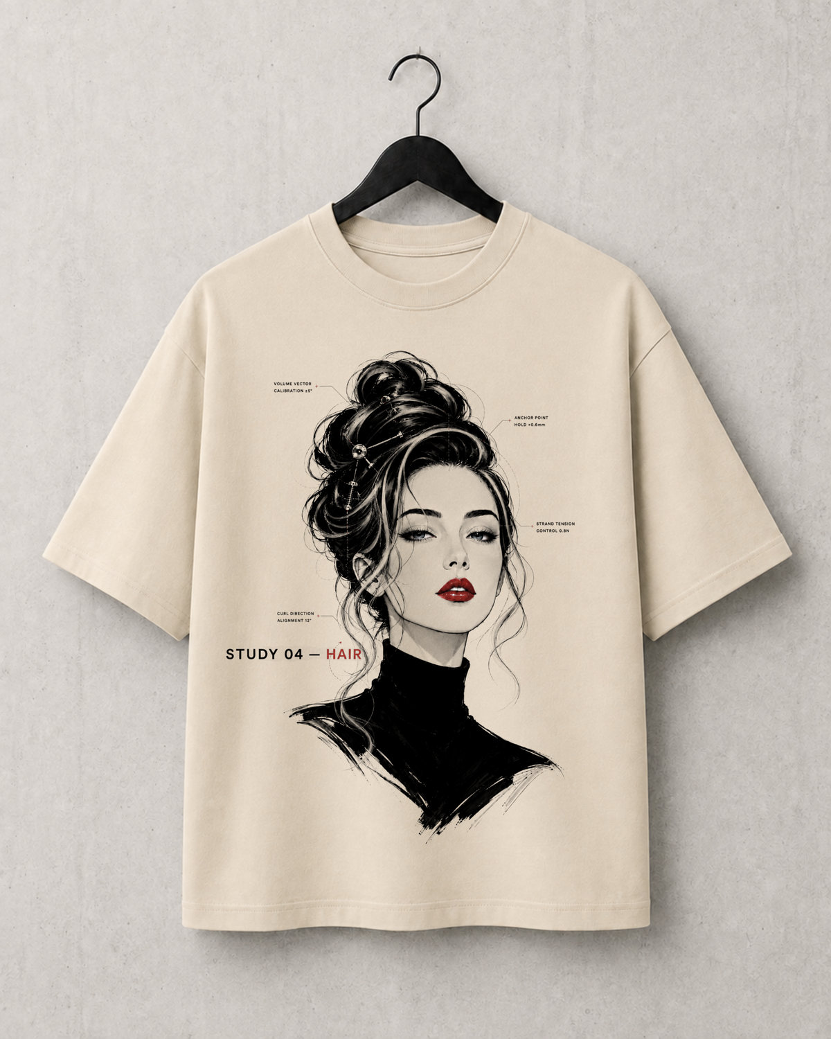 Hair, Study 04 heavyweight boxy tee on a hanger, front print