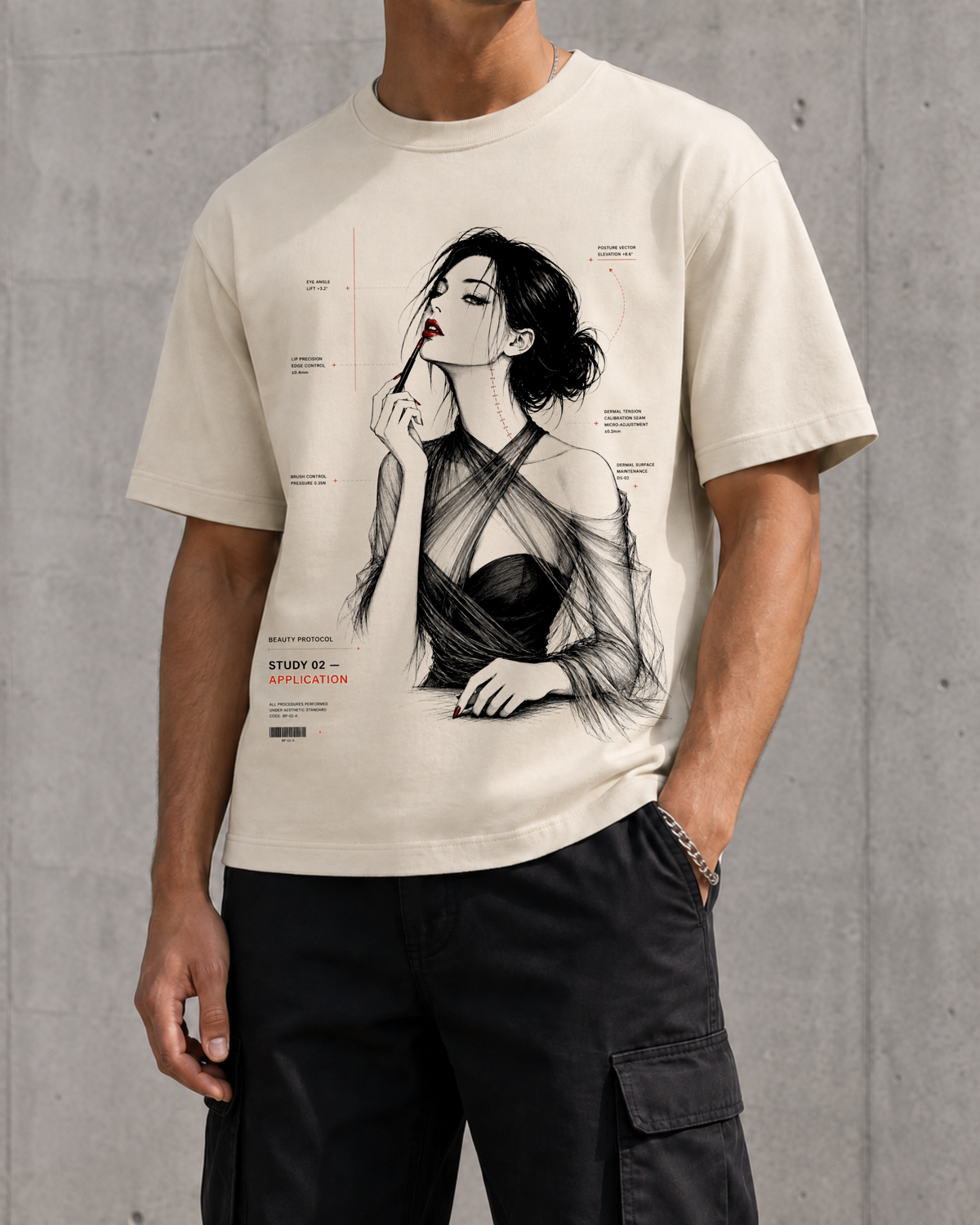 Application, Study 02 heavyweight boxy tee worn by a man, front view