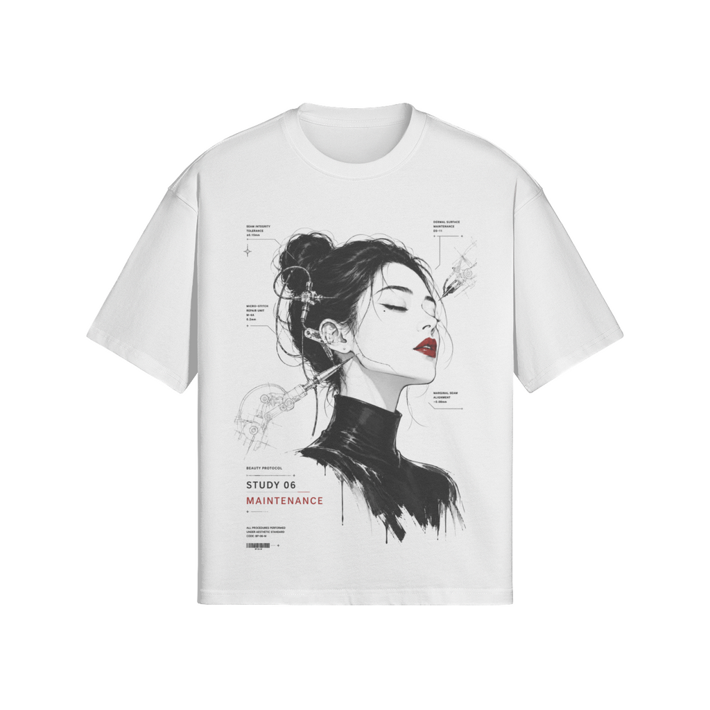 Maintenance, Study 06 tee in white, flat front view
