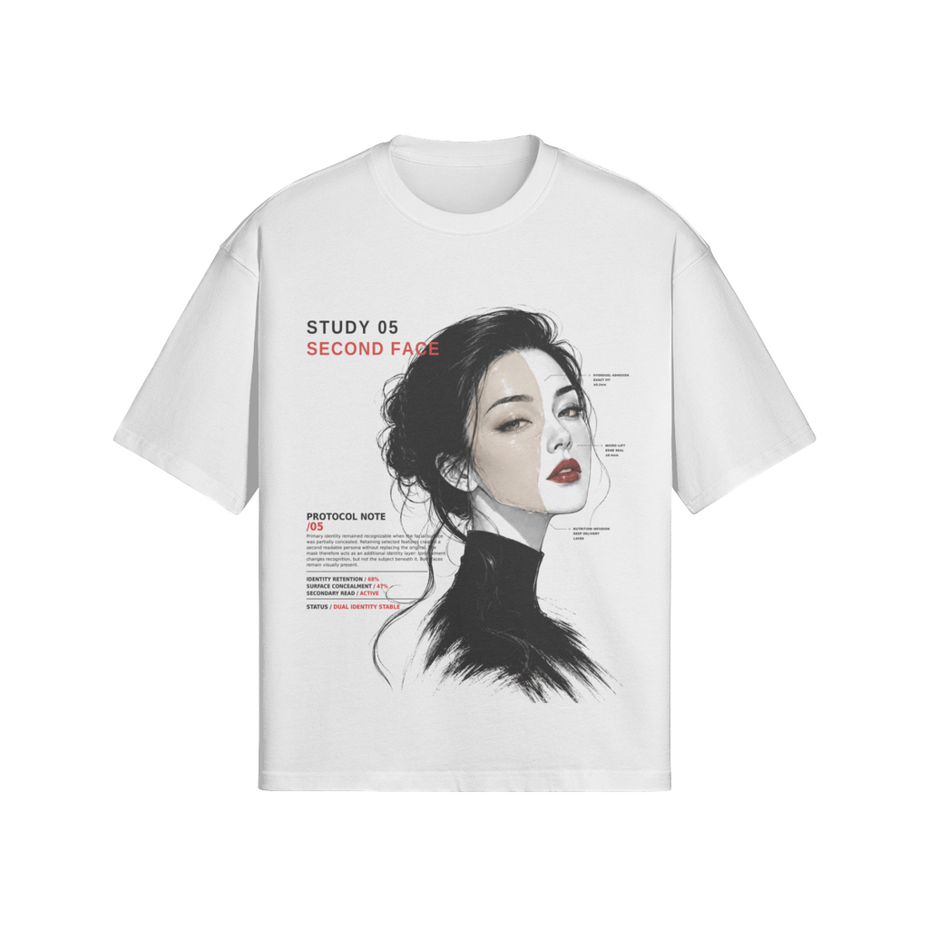 Second Face, Study 05 tee in white, print detail