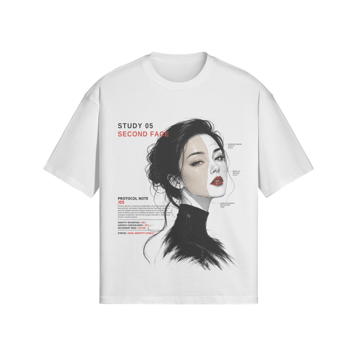Second Face, Study 05 tee in white, print detail