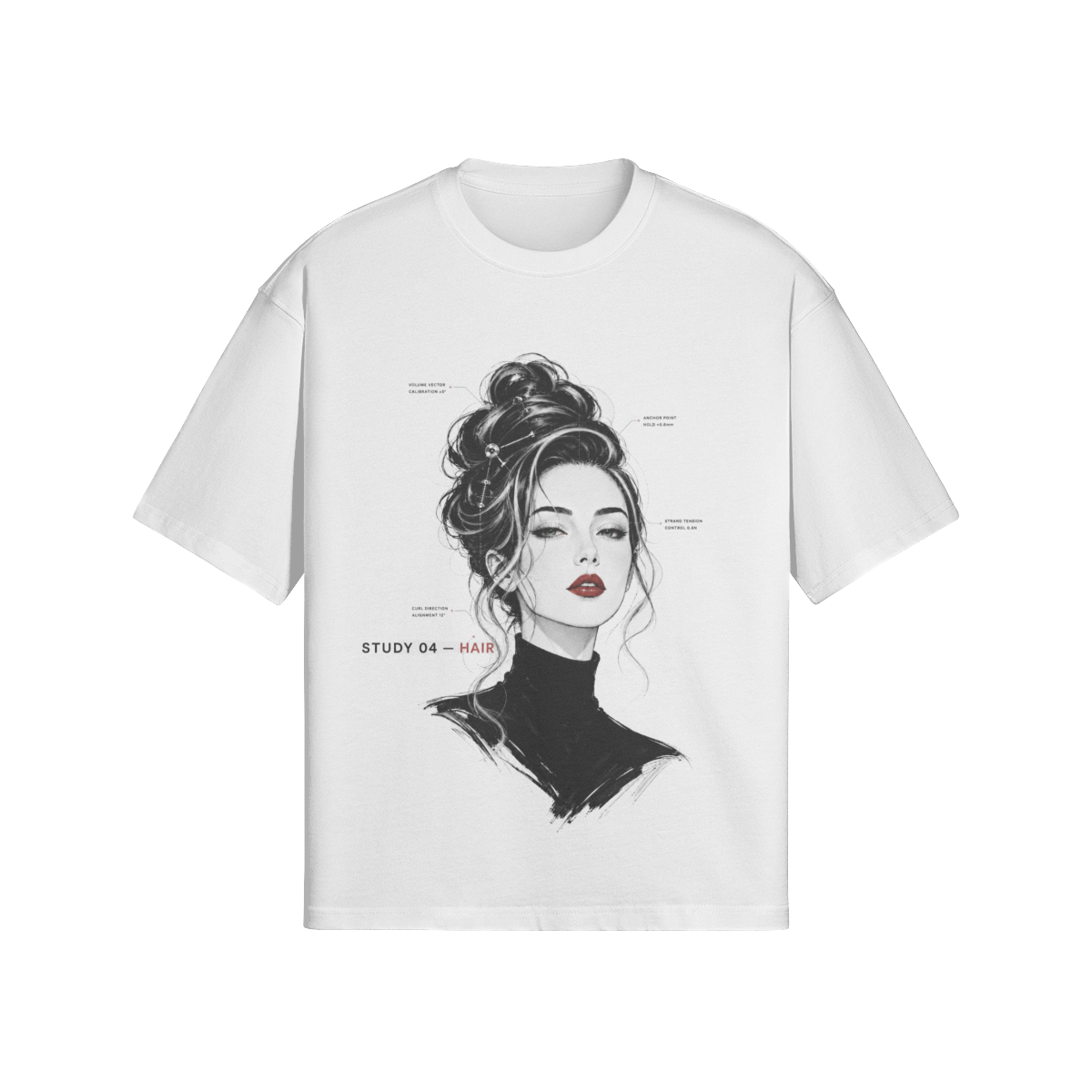 Hair, Study 04 tee in white, flat front view