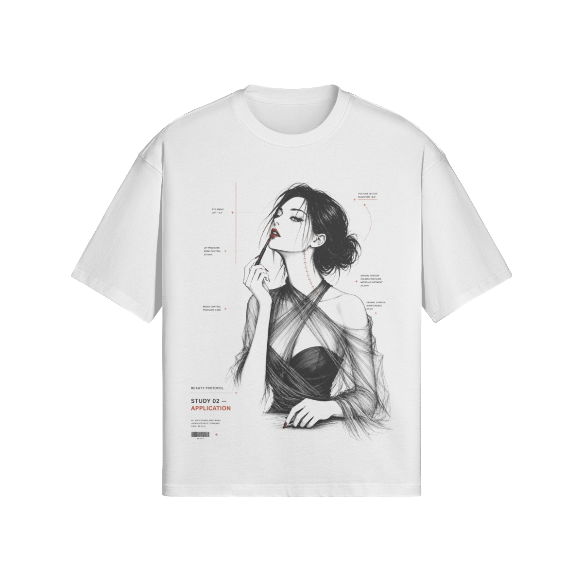 Application, Study 02 tee in white, print detail