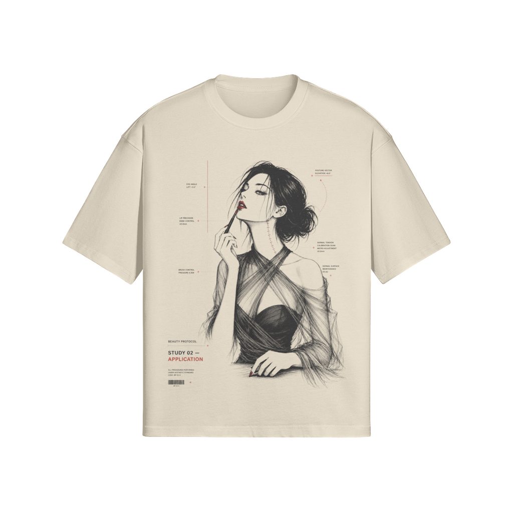 Application, Study 02 tee in apricot, print detail