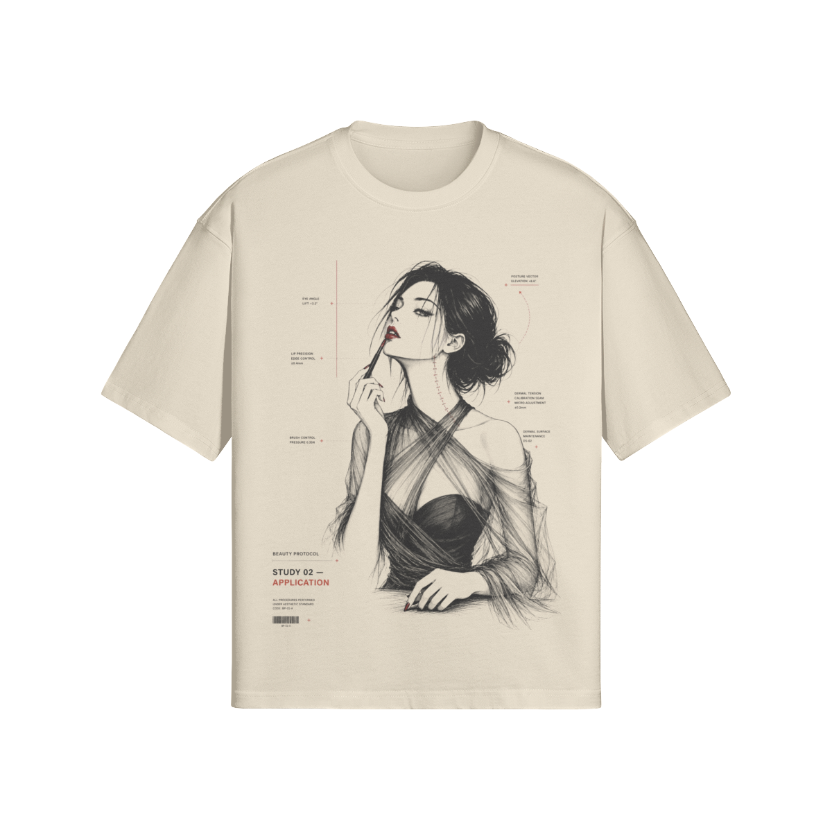 Application, Study 02 tee in apricot, print detail