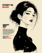 Mark, Study 03 artwork: monochrome portrait in profile with a single red mark on the cheek and red lips